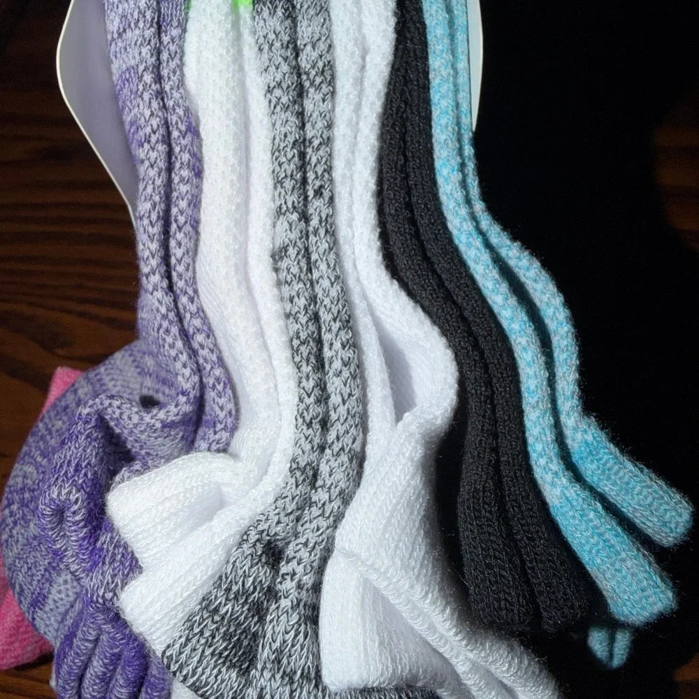 Hanes Girls Super No Show Socks 12 Pair Value Pack Medium Shoe 10.5-4 Neon Multi